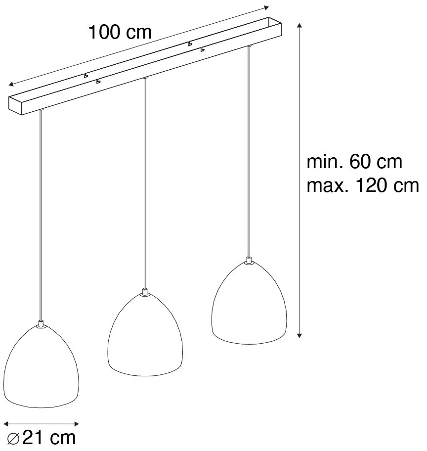 Lampă suspendată modernă neagră cu beton gri cu 3 lumini - Eton