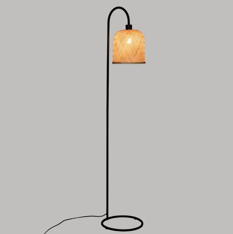 Lampa de podea neagra cu abajur din bambus LUMIRA, 159 cm