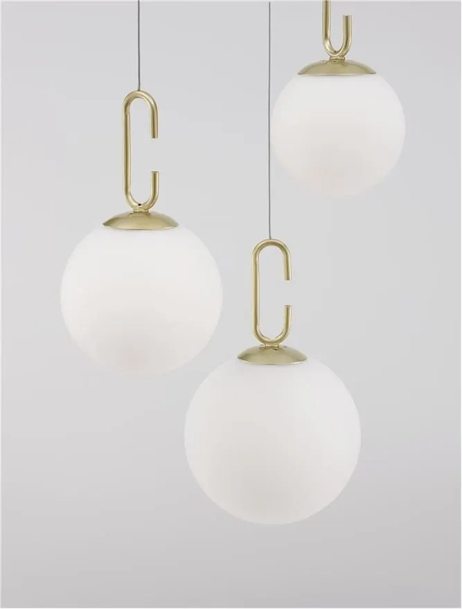 Lustra LED cu 3 pendule, dimabila, design modern Hook auriu, opal alb 39cm