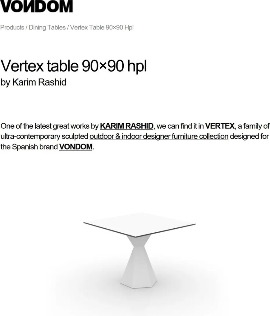 Masa de exterior / interior design modern premium VERTEX 90x90cm