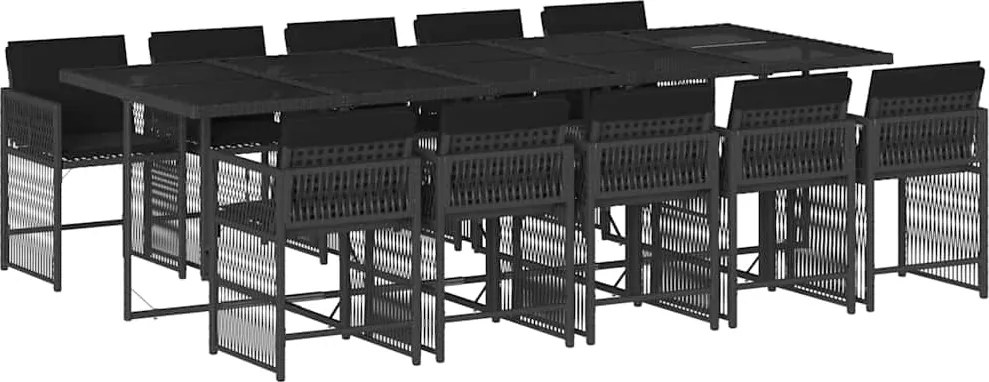 vidaXL Set mobilier de exterior cu perne, 11 piese, negru, poliratan