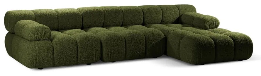Colțar modular verde cu tapițerie din țesătură bouclé (cu colț pe partea dreaptă) Bellis – Micadoni Home