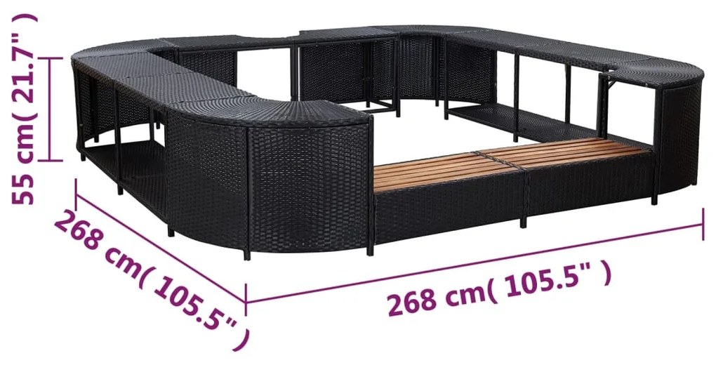 Mobilier imprejmuire spa negru 268x268x55 cm poliratan patrat 1, Negru