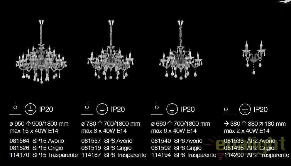 Candelabru 15 brate, diametru 95cm COLOSSAL SP15 TRASPARENTE 114170
