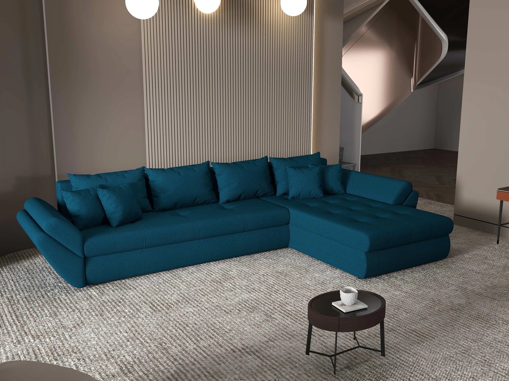 Colțar extensibil dumonde cu ladă de depozitare si sezut confortabil din spuma high-density, Loana XL Enjoy Petrol II 335x185 cm