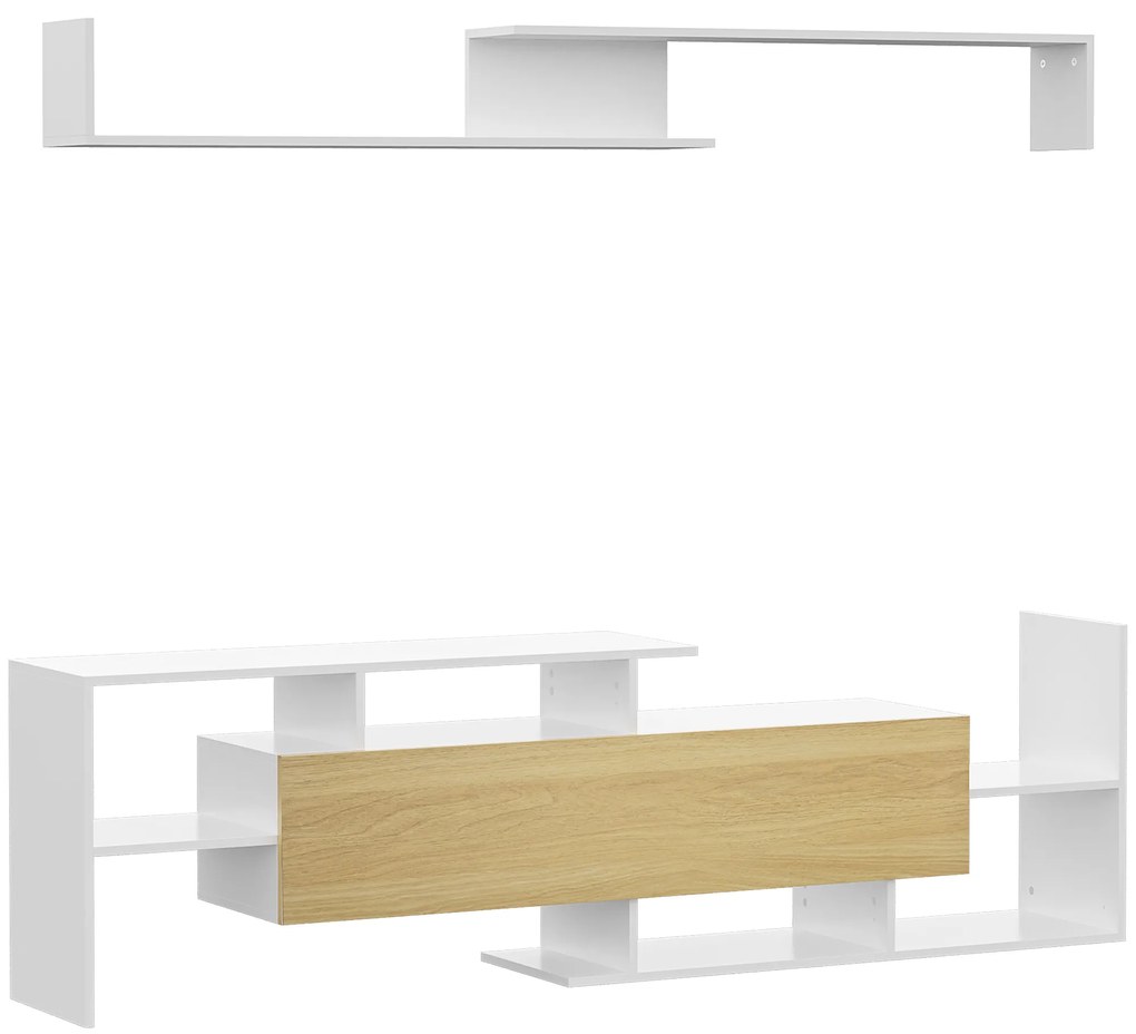 HOMCOM Dulap TV cu Raft de Perete, Rafturi Deschise și Dulăpior din Lemn, Mobilier TV Modern, 153,6x25x42 cm, Alb | Aosom Romania