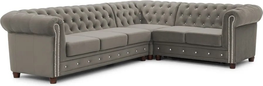 Colțar gri extensibil cu tapițerie din catifea (cu colț pe partea dreaptă/în formă de ”L”) York Blik – Ropez