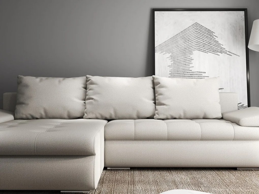 Colțar extensibil dumonde cu ladă de depozitare si sezut confortabil din spuma high-density, Leonardo Enjoy Bej 260x185 cm