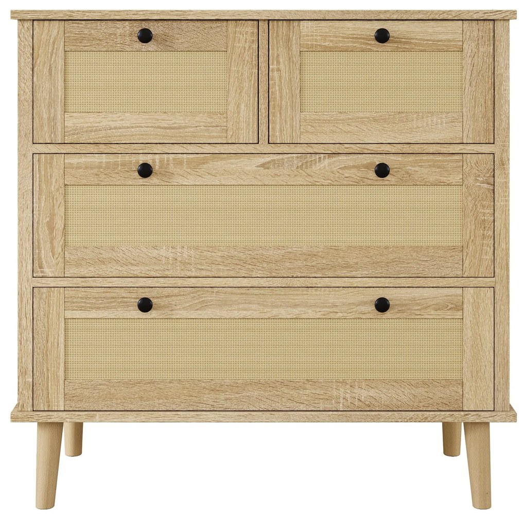 Comodă cu 4 sertare din ratan, 80x40x80 cm, Culoare naturală