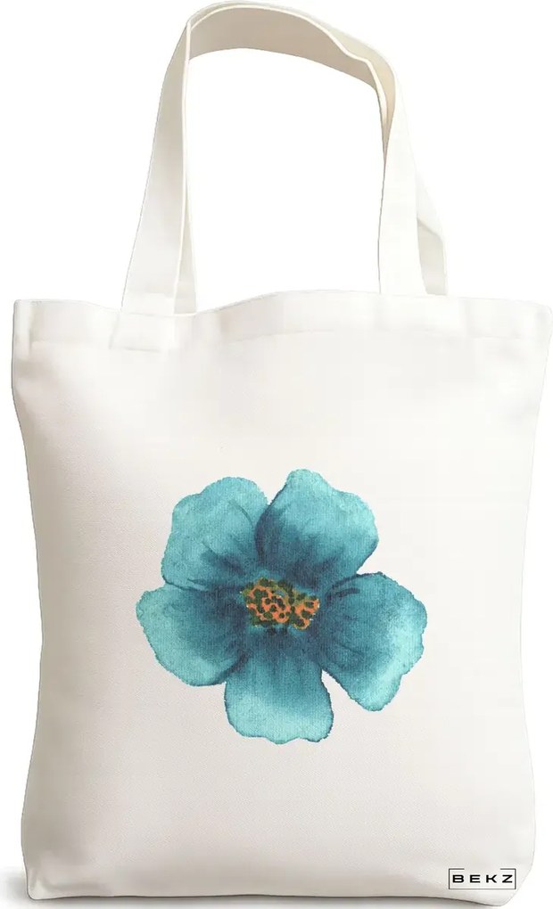 Sacosa de Panza pentru Cumparaturi, Geanta Tote, model Floral Albastru, 38x34.5 cm, Alba, BEKZ®