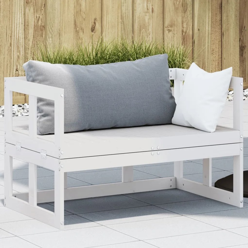 832611 vidaXL Canapea banchetă extensibilă de grădină, alb, lemn masiv de pin