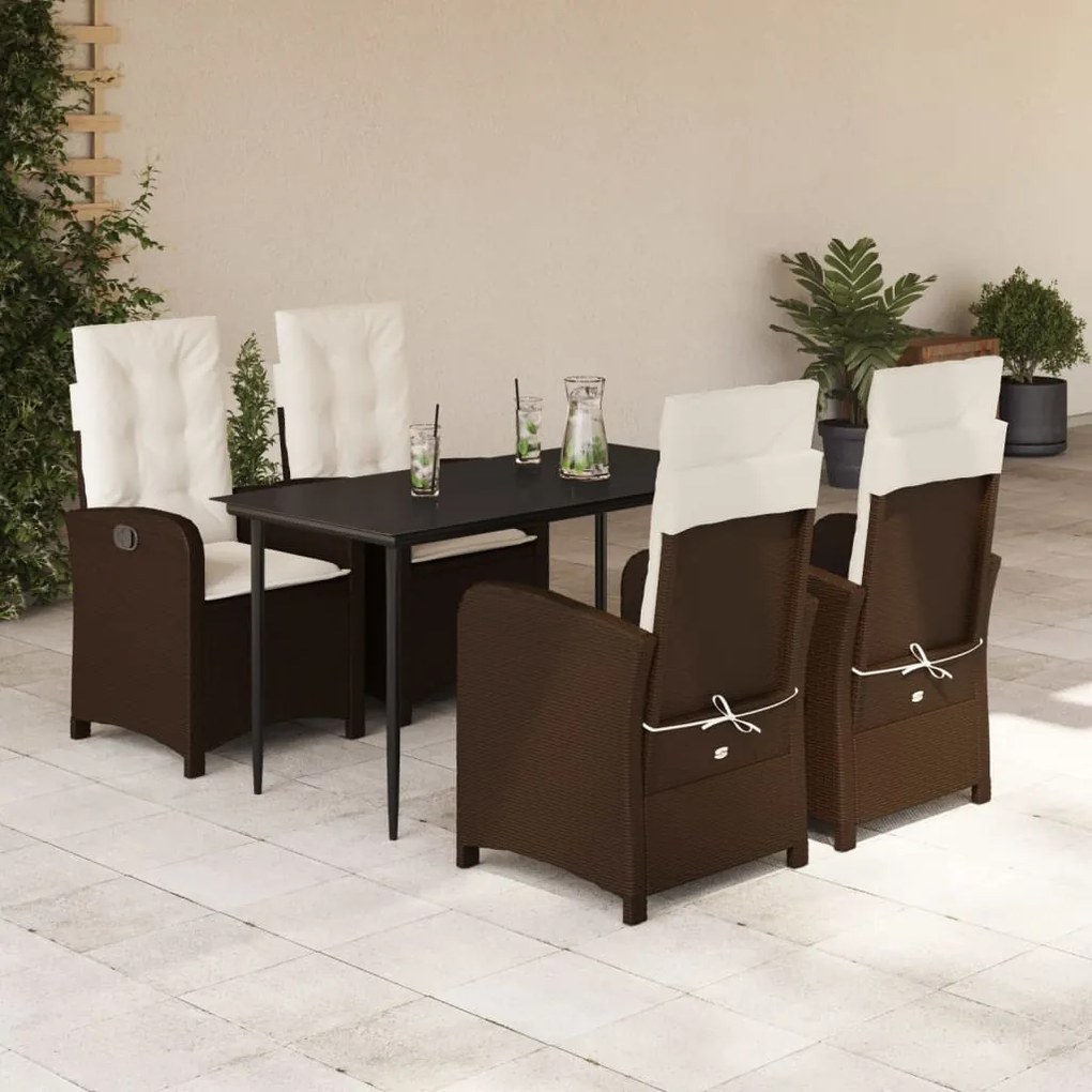 vidaXL Set mobilier de grădină, 5 piese, cu perne, maro, poliratan
