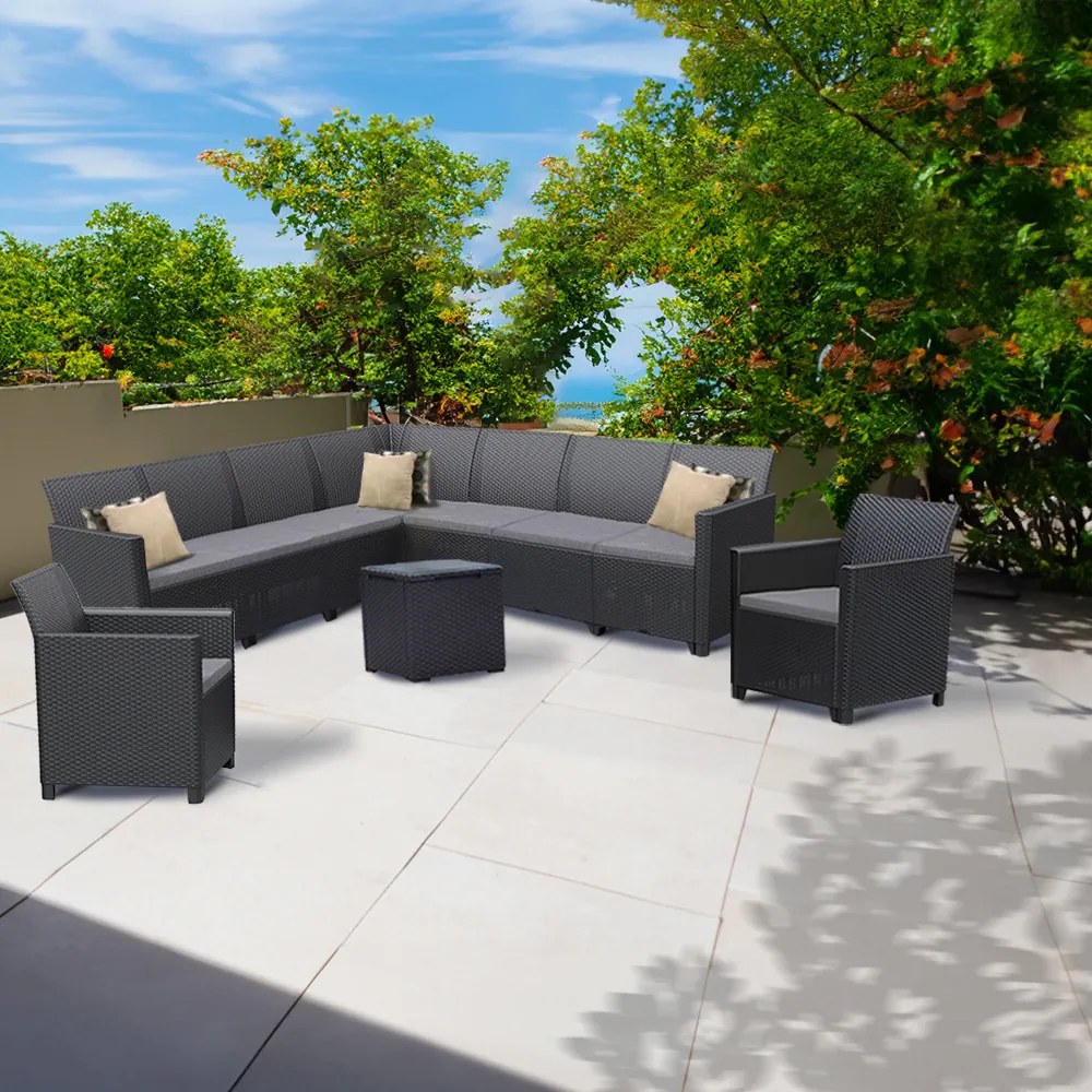 Set de mobilier de grădină Claire IV cu 9 locuri și masă Vigo cu depozitare, grafit