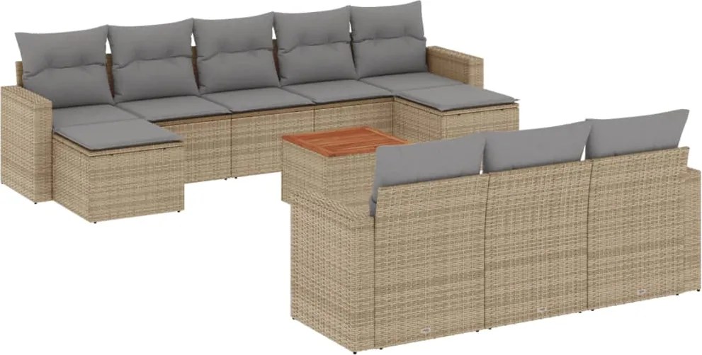 vidaXL Set canapele de grădină, 11 piese, cu perne, bej, poliratan