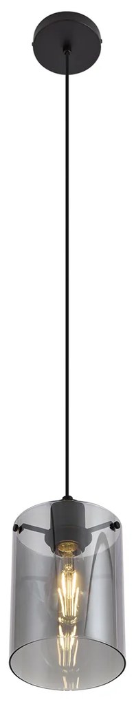 Lampă suspendată de design neagră cu sticlă fumurie - Domo