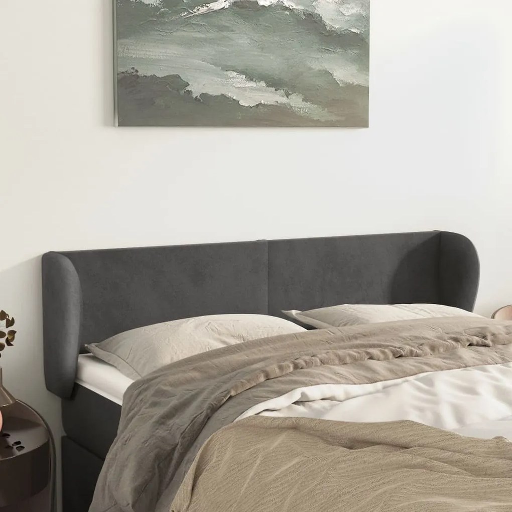 vidaXL Tăblie de pat cu aripioare gri închis 147x23x78/88 cm catifea