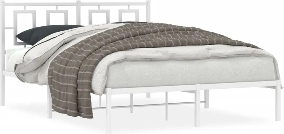 vidaXL Cadru de pat metalic cu tăblie, alb, 140x190 cm