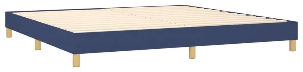 Pat box spring cu saltea, albastru, 200x200 cm, textil Albastru, 200 x 200 cm, Benzi verticale