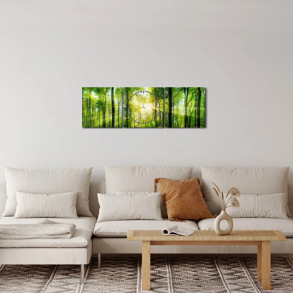 Tablou - Răsărit în pădure (cu ceas) (90x30 cm)