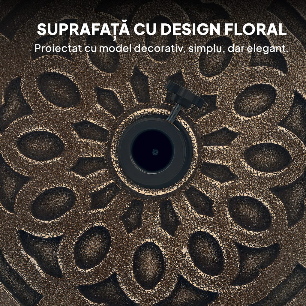 Outsunny Bază Rotundă pentru Umbrelă de Terasă cu Roți, Bază din Rășină de 21 kg, Suport Robust pentru Stâlpi de 3,3/3,8/4,8 cm pentru Exterior, Grădină, Marginea Piscinei, Bronz | Aosom Romania