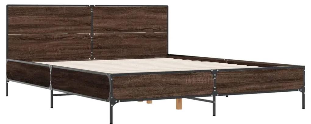 3279996 vidaXL Cadru de pat, stejar maro, 120x200 cm, lemn prelucrat și metal