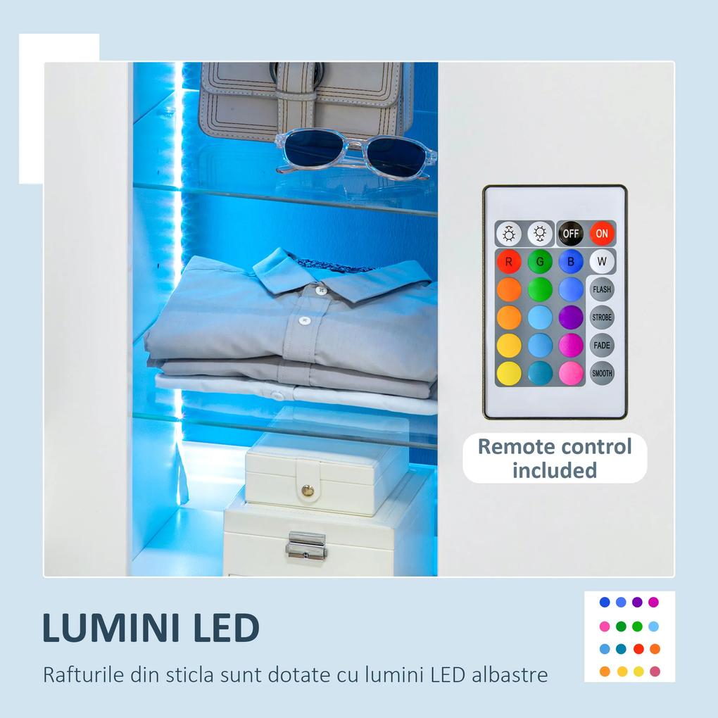 HOMCOM Cabinet Depozitare cu Iluminare LED, Rafturi Deschise și Ușă, Design Modern pentru Living | Aosom Romania