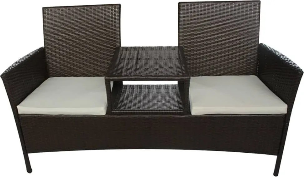 vidaXL Canapea de grădină cu 2 locuri, măsuță de ceai, maro, poliratan