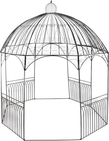 Pergolă din metal pentru grădină, negru, formă hexagonală cu acoperiș bombat și panouri cu grilaj, finisaj vopsit, 332 x 304 x 304 cm, „Camille”