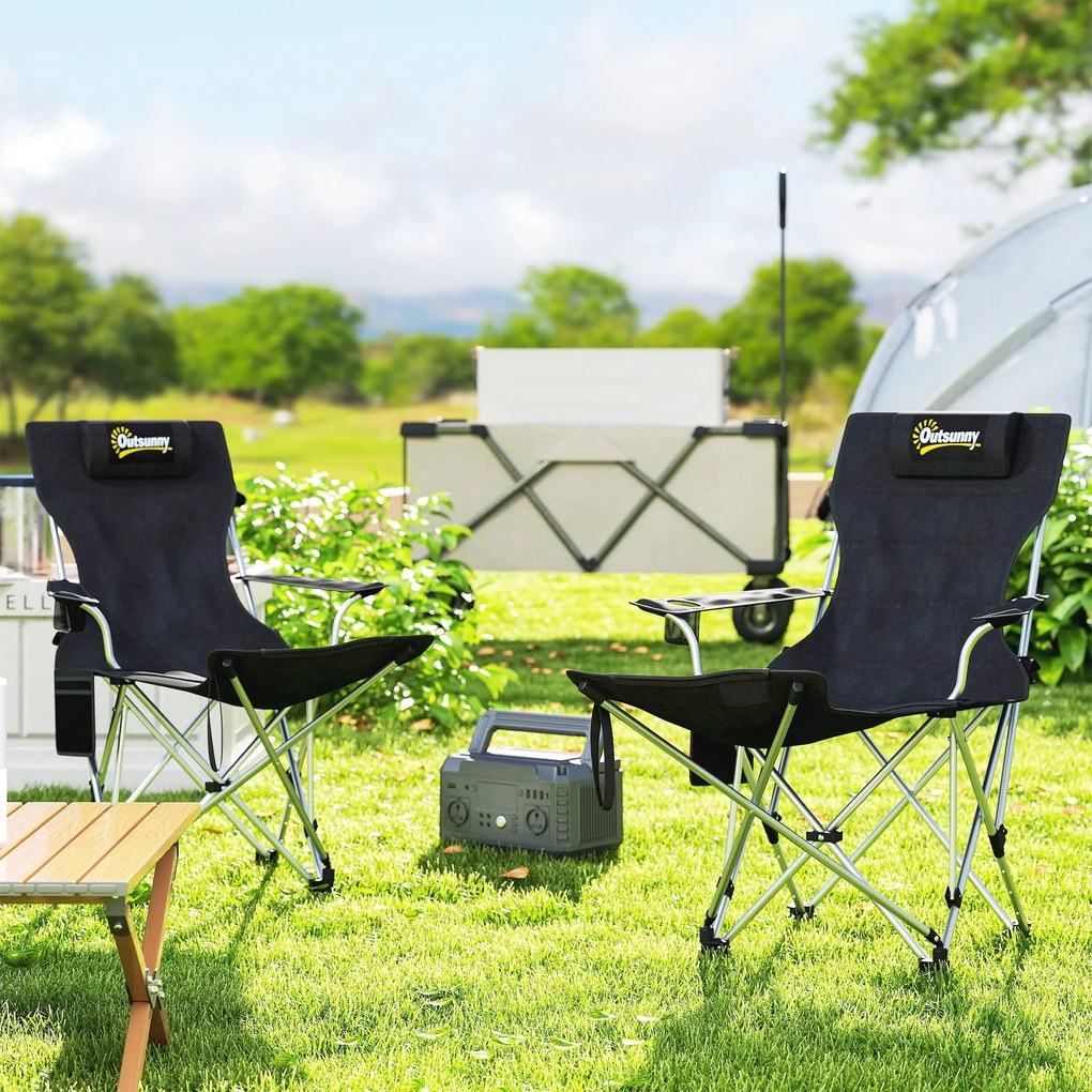 Outsunny Set de 2 Scaune de Camping Pliabile cu Suport pentru Picioare Detașabil, 82x100x88 cm, Negru | Aosom Romania