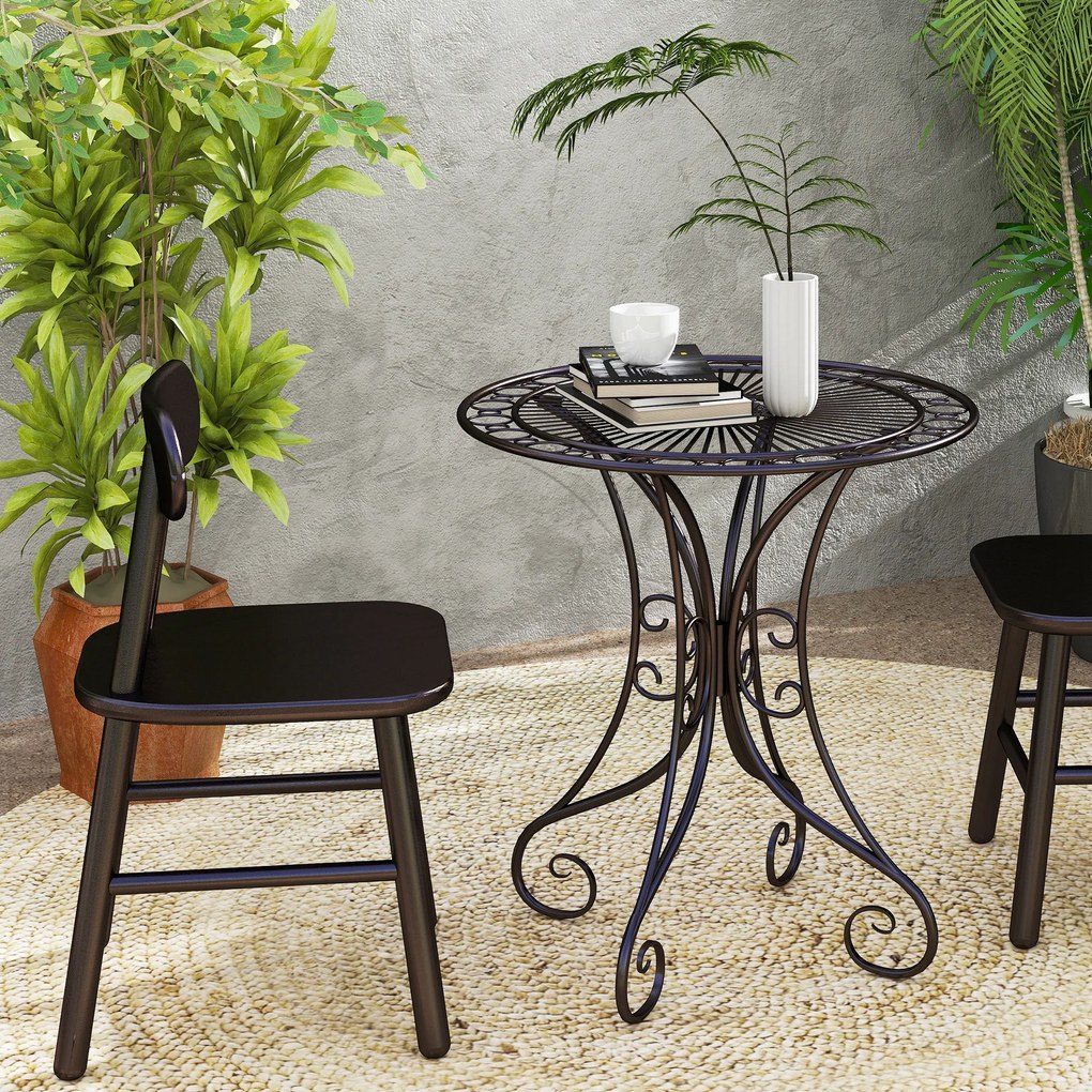 Outsunny Masă de grădină rotundă Ø 85 cm, masă de terasă cu cadru metalic, greutate suportată 50 kg, pentru interior și exterior, maro | Aosom Romania
