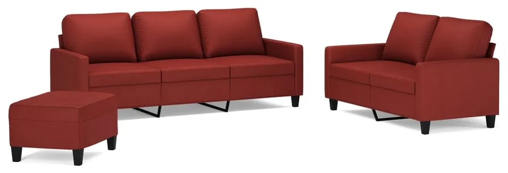 3153969 vidaXL Set de canapele cu perne, 3 piese, roșu vin, piele ecologică