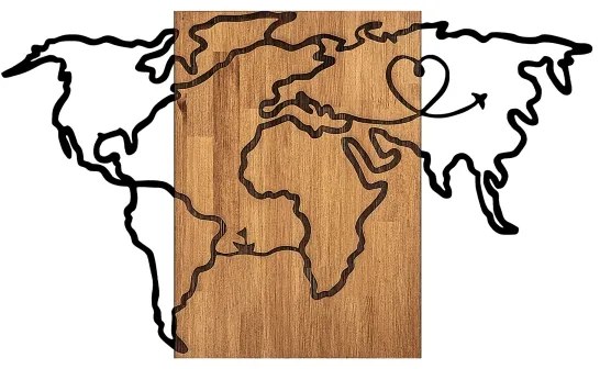 Decorațiune de perete 118x70 cm lemn/metal hartă