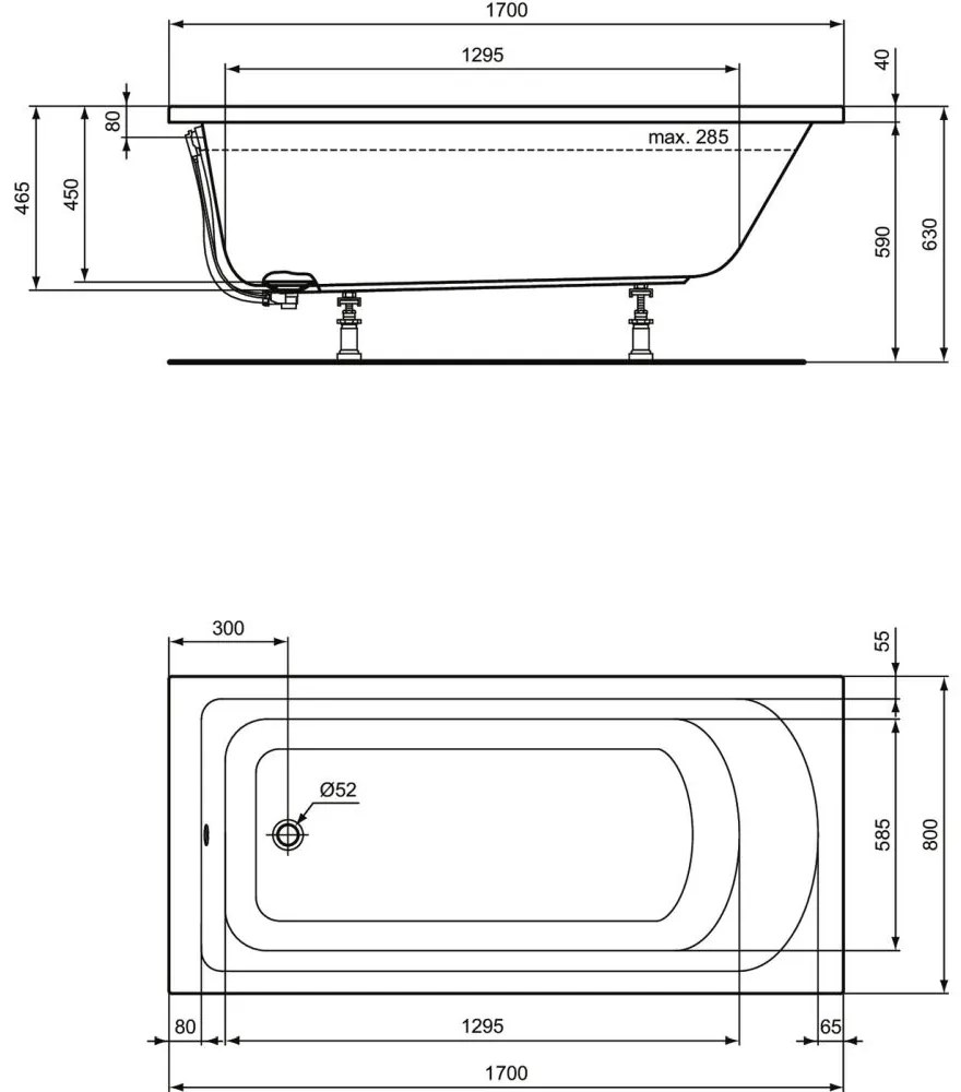 Cada 170x80 cm, alba 1700x800 mm