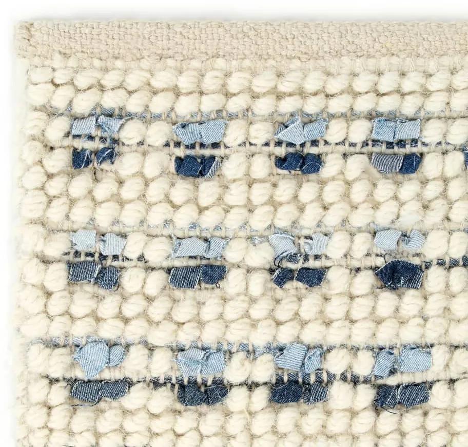 Covor din lana cu denim, albastru alb, 140 x 200 cm 140x200 cm