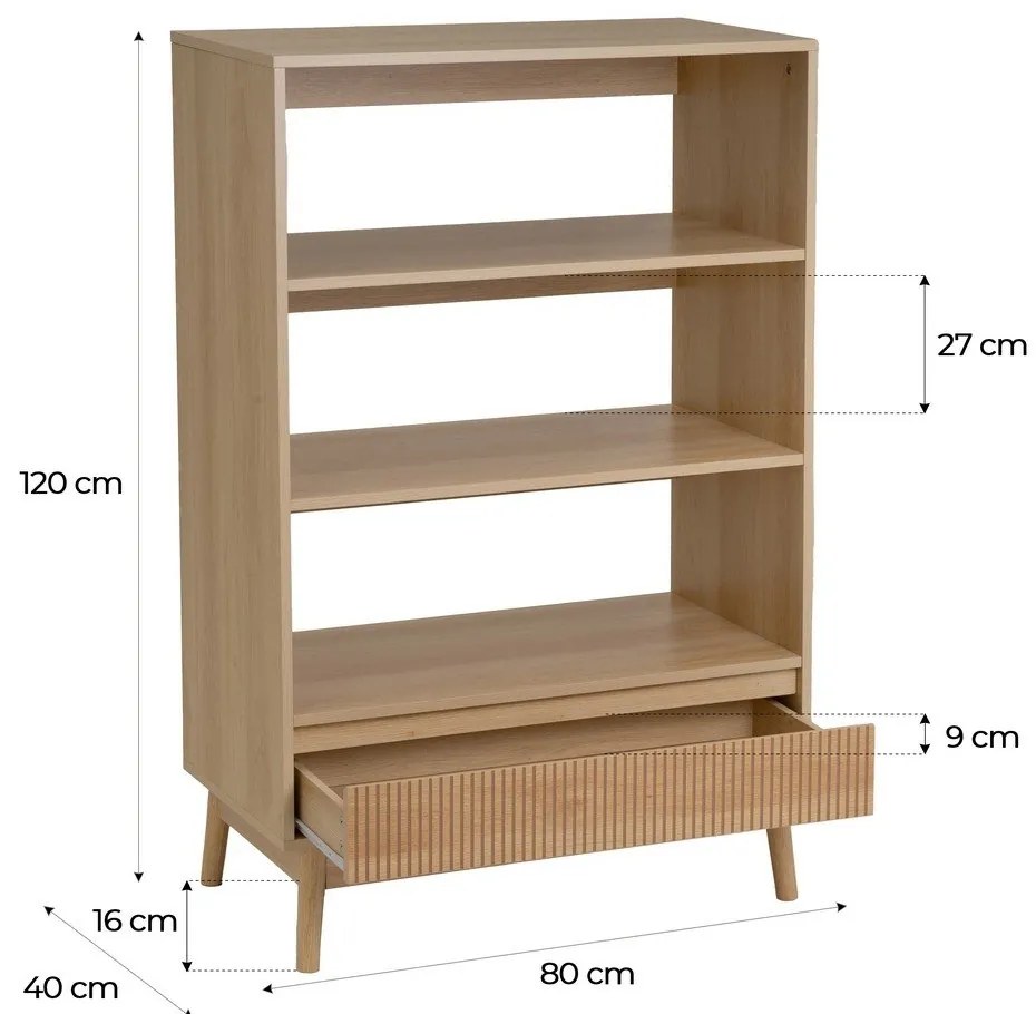 Bibliotecă în culoare naturală 80x120x40 cm Naroa – Casa Selección