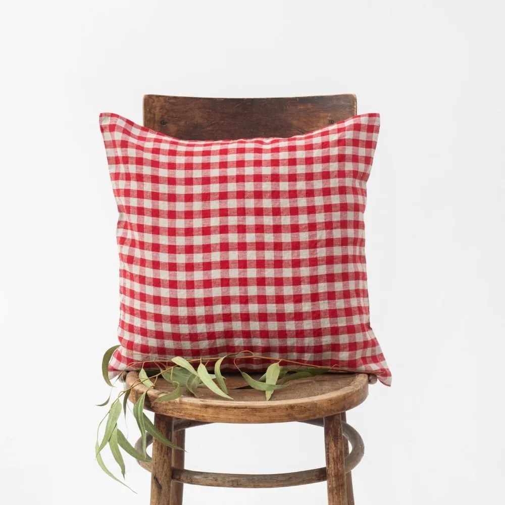 Față de pernă din in 40x40 cm Red Gingham – Linen Tales