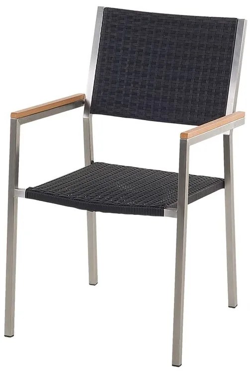Set de masă pentru grădină Grosso (negru) (blat din sticlă 180x90 cm) (scaune din ratan) (sticlă). 1011749