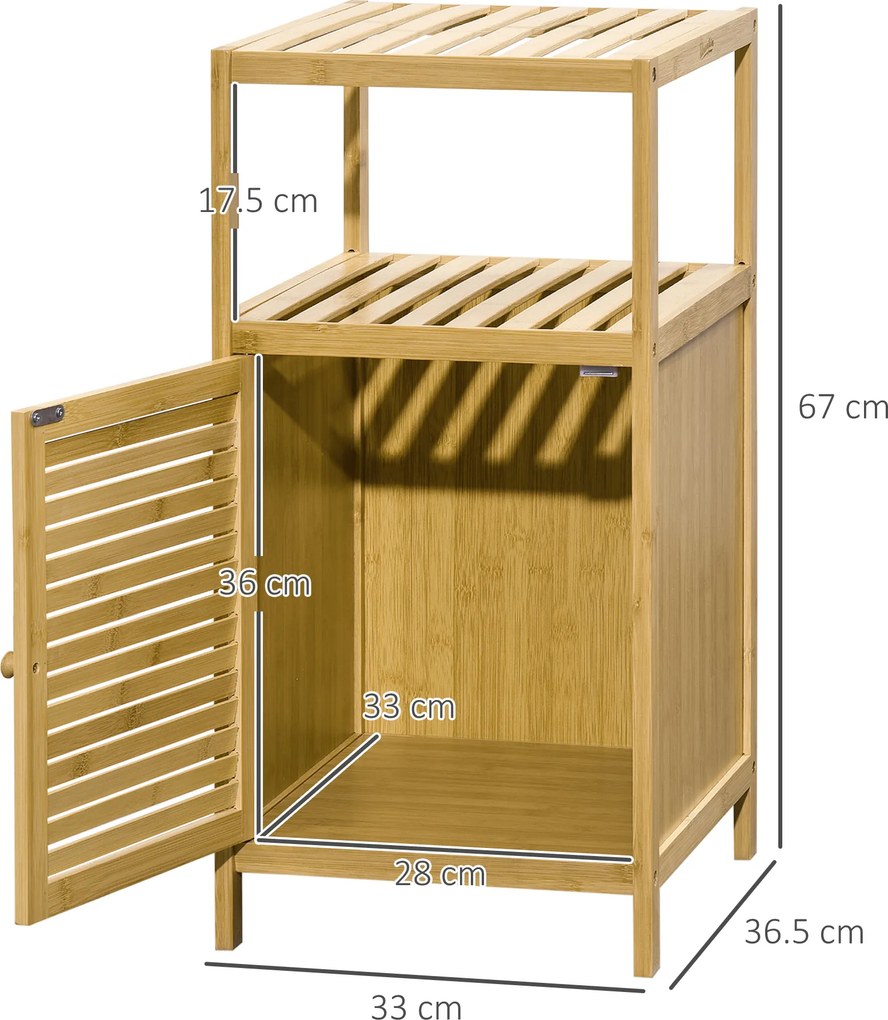 Kleankin Mobilier de Baie din Bambus cu Dulăpior cu Ușă și Rafturi, 33x36,5x67 cm, Lemn Natural | Aosom Romania
