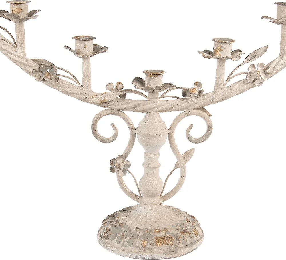 Sfesnic 7 lumanari, alb, din metal, cu aspect vintage, 58x16x37 cm