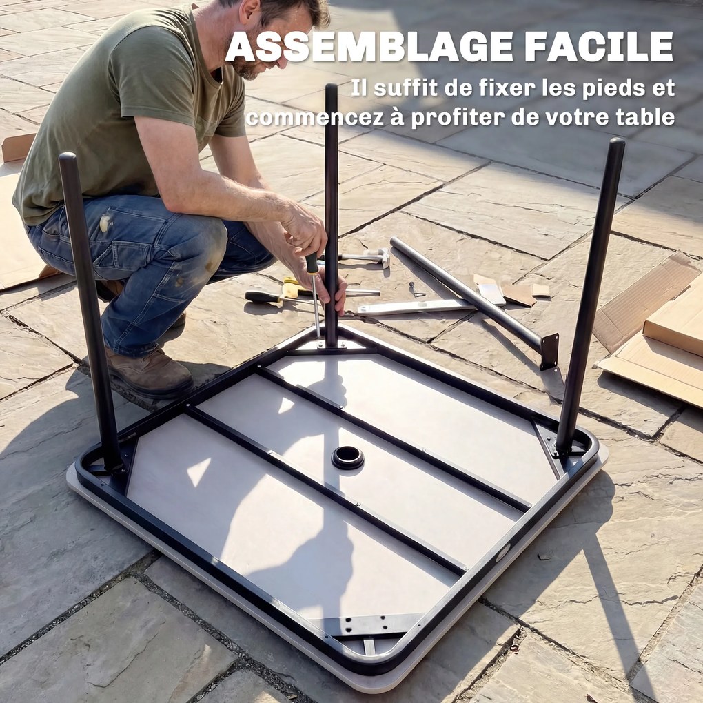 Outsunny Masă de grădină dreptunghiulară pentru 4 persoane, masă de luat masa exterioară cu orificiu pentru umbrelă, 85 x 85 x 72,5 cm, gri | Aosom Romania
