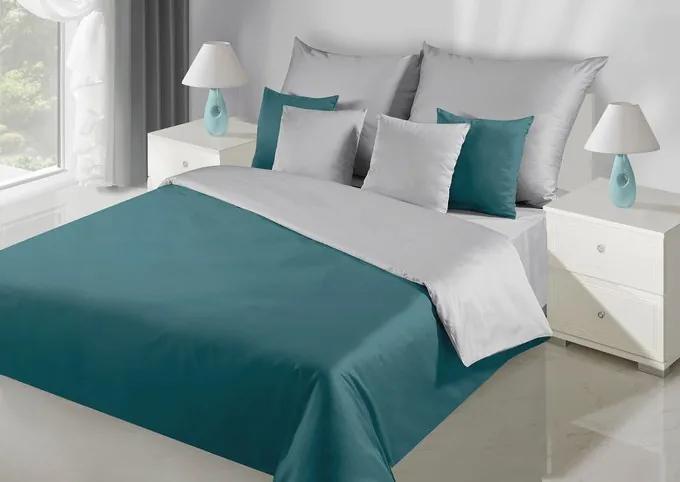 Lenjerie de pat cu două fețe, culoarea turcoaz gri, din material de calitate 3 părți: 1buc 180 cmx200 + 2buc 70 cmx80