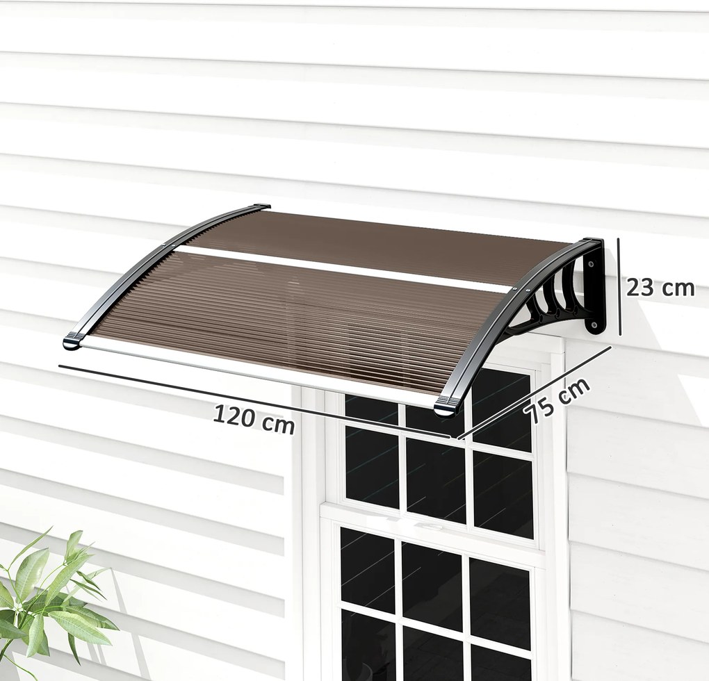 Outsunny Copertină Exterioară Impermeabilă și Anti-UV cu Placă Curbată, 75x120x23 cm, Maro și Negru | Aosom Romania