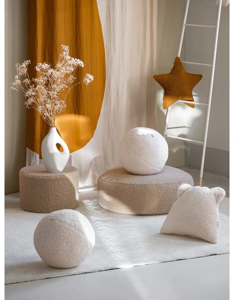 Fotoliu puf pentru copii maro deschis cu tapițerie din țesătură bouclé Round – Wigiwama