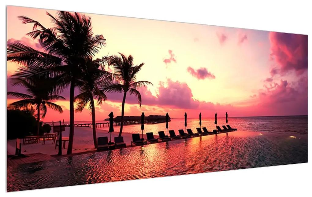 Tablou cu plajă și palmieri și soare (120x50 cm), în 40 de alte dimensiuni noi