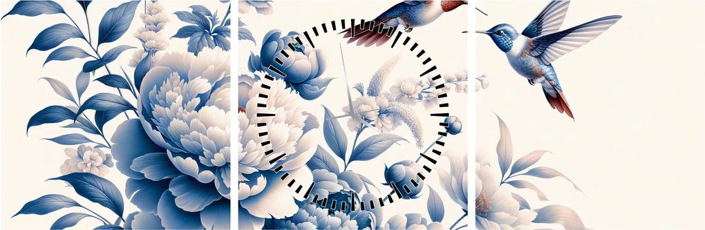 Tablou - Colibri deasupra florii (cu ceas) (90x30 cm)
