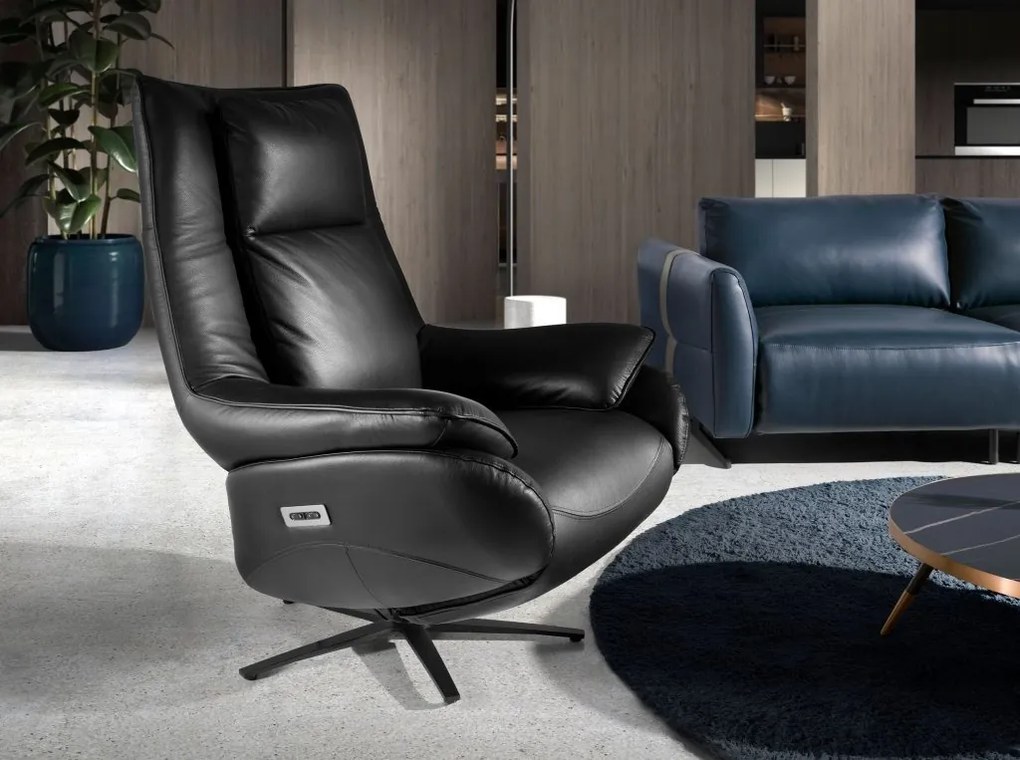 Fotoliu design LUX cu functia relax Cowhide Black leather