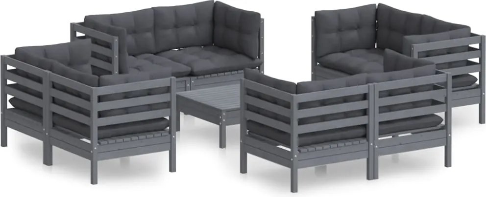 vidaXL Set mobilier de grădină cu perne, 9 piese, antracit, lemn pin