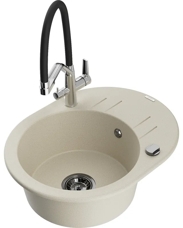 Mexen Kevin chiuvetă de granit cu 1 compartiment cu baterie de bucătărie Duo, bej - 6517-69-671701-07-B