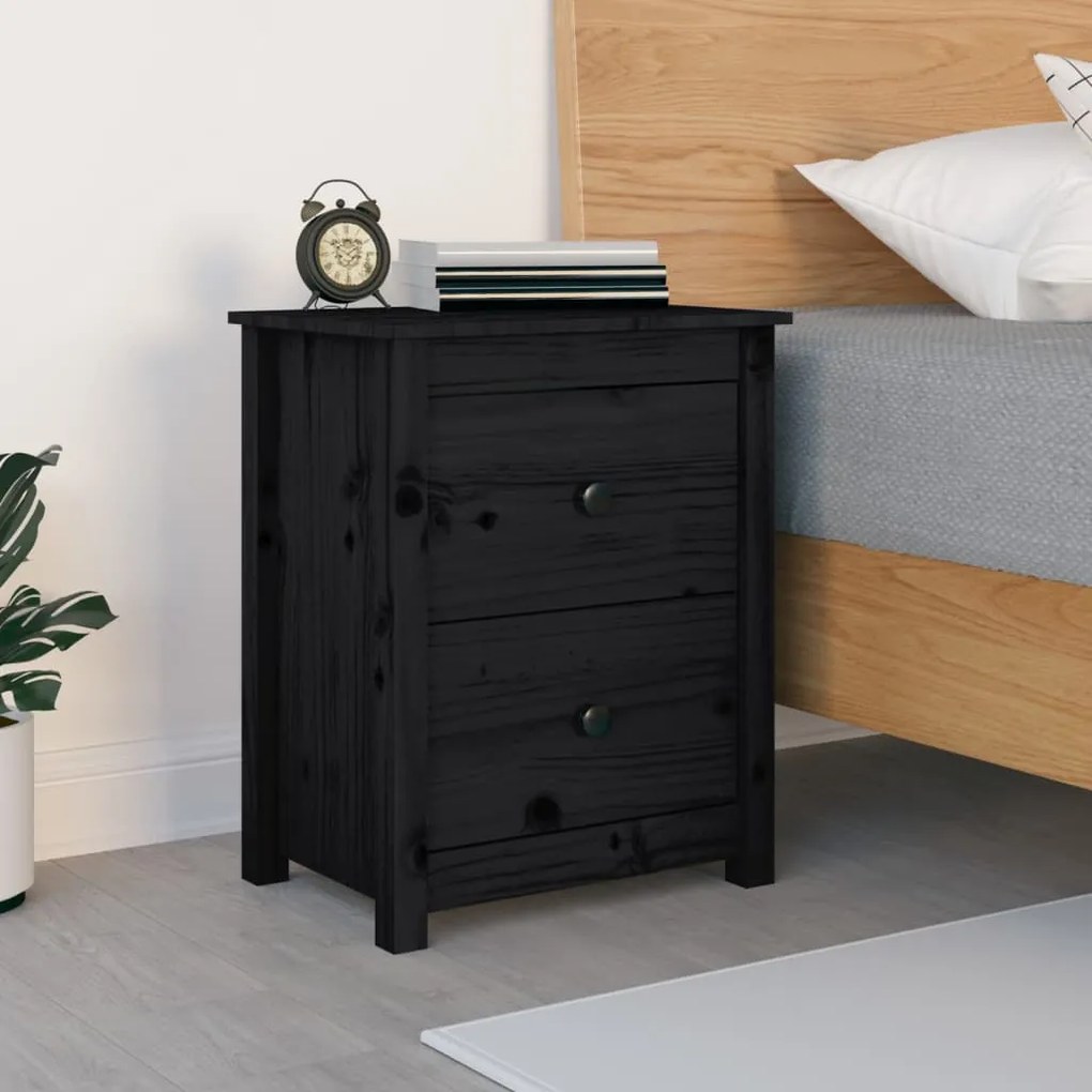 813687 vidaXL Dulap noptieră, negru, 50x35x61,5 cm, lemn masiv de pin