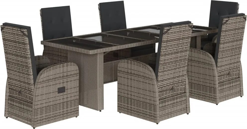 vidaXL Set mobilier de grădină cu perne, 7 piese, gri, poliratan